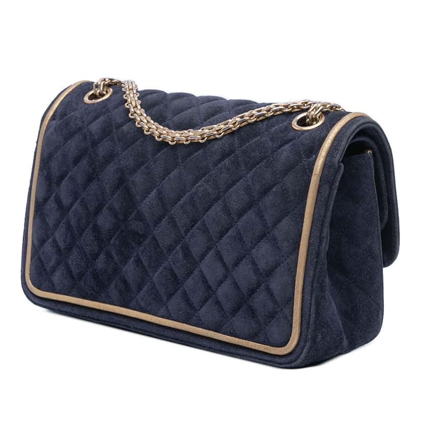 Chanel Reissue 2.55 Quilted Suede Double Flap 225 Blue Leather Very good condition - Back View