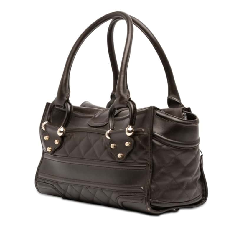 Burberry Large Quilted Leather Manor Handbag Brown Leather Very good condition - Back View