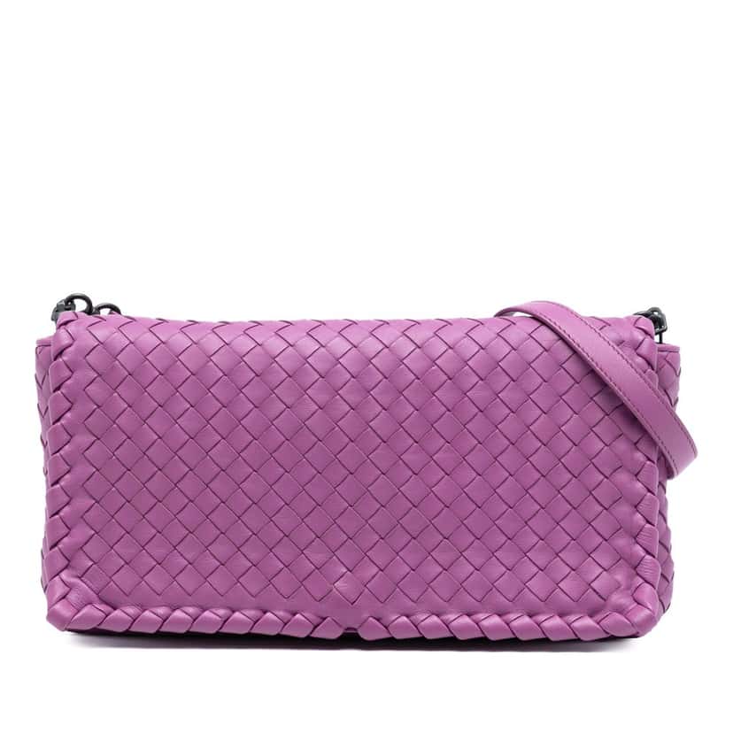 Bottega Veneta Nappa Intrecciato Dahlia Clutch Crossbody Purple Leather Very good condition - Front View