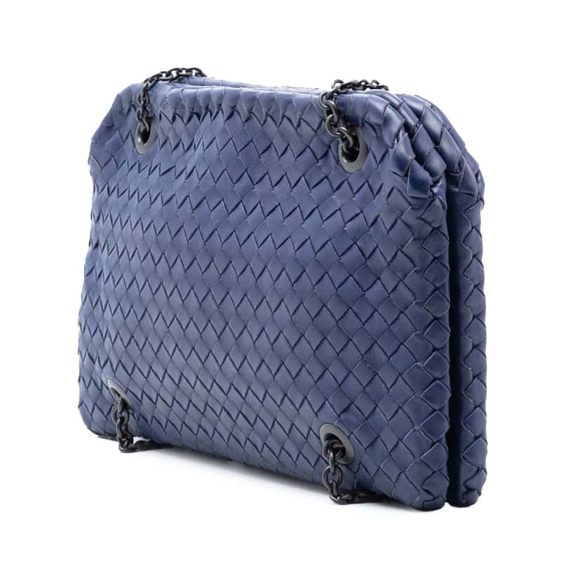 Bottega Veneta Nappa Intrecciato Duo Shoulder Bag Blue Leather Very good condition - Back View