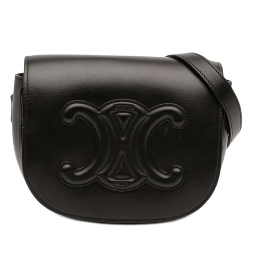 Celine Calfskin Cuir Triomphe Folco Crossbody Black Leather Very good condition - Front View