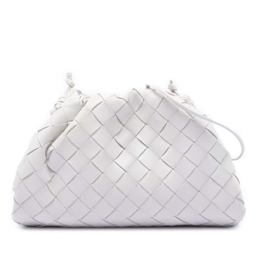 Bottega Veneta Nappa Intrecciato The Mini Pouch Crossbody White Leather Very good condition - Front View