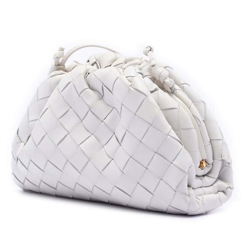 Bottega Veneta Nappa Intrecciato The Mini Pouch Crossbody White Leather Very good condition - Back View