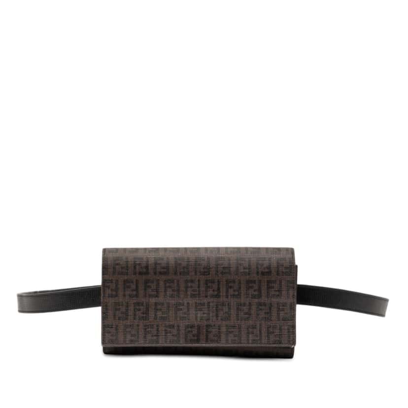Fendi Zucchino Coated Canvas Flap Belt Bag Brown Very good condition - Front View