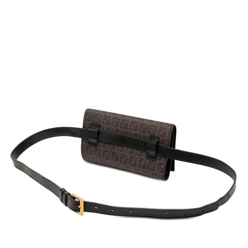 Fendi Zucchino Coated Canvas Flap Belt Bag Brown Very good condition - Back View