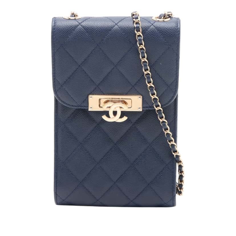 Chanel Quilted Caviar Golden Class Phone Holder Blue Leather Very good condition - Front View