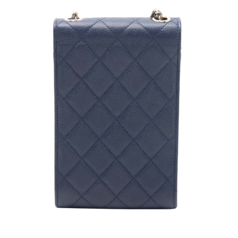 Chanel Quilted Caviar Golden Class Phone Holder Blue Leather Very good condition - Back View
