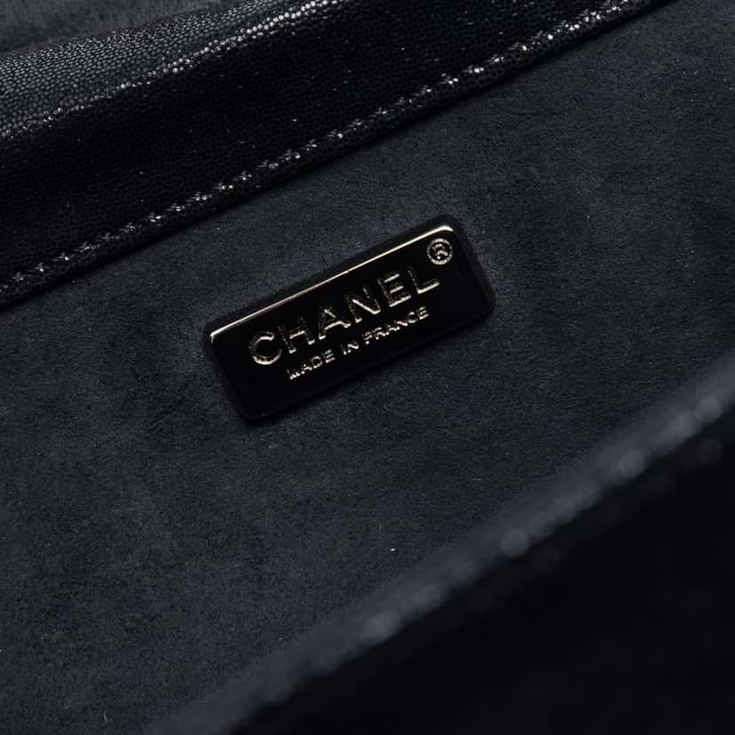 Chanel Quilted Iridescent Suede Crystal CC Clutch Black Leather Very good condition - Box View