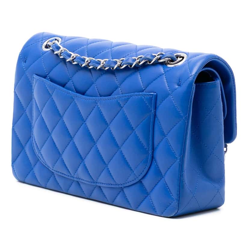 Chanel Small Classic Lambskin Double Flap Blue Leather Very good condition - Back View