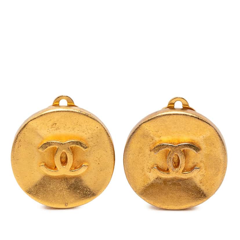 Chanel Gold Plated CC Round Clip On Earrings Gold Metal Very good condition - Front View