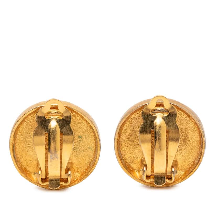 Chanel Gold Plated CC Round Clip On Earrings Gold Metal Very good condition - Back View