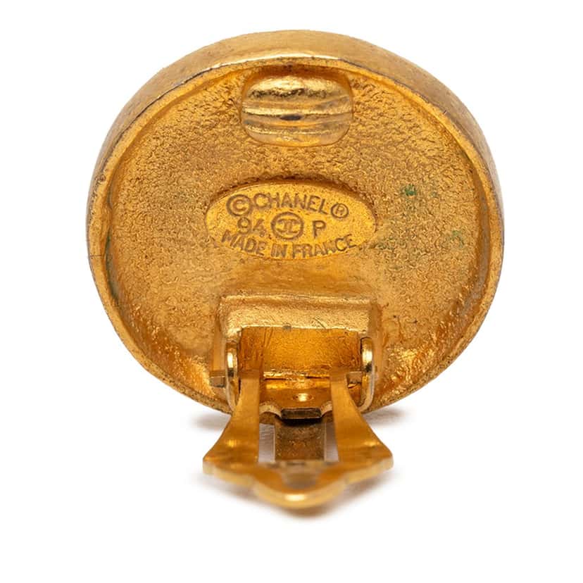 Chanel Gold Plated CC Round Clip On Earrings Gold Metal Very good condition - Inside View