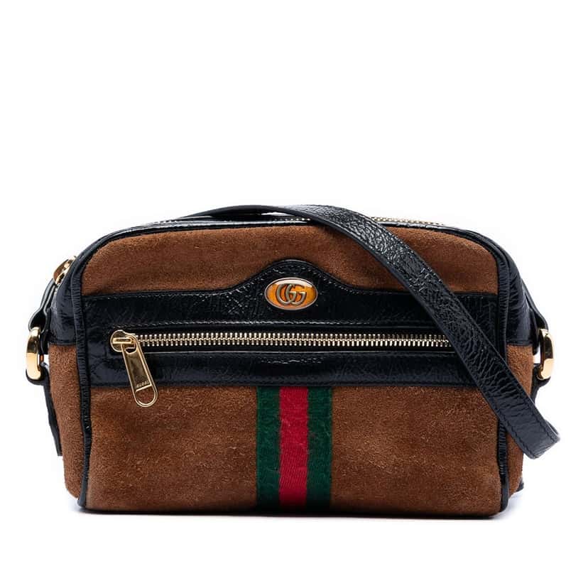 Gucci Mini Suede Web Ophidia Crossbody Brown Leather Very good condition - Front View