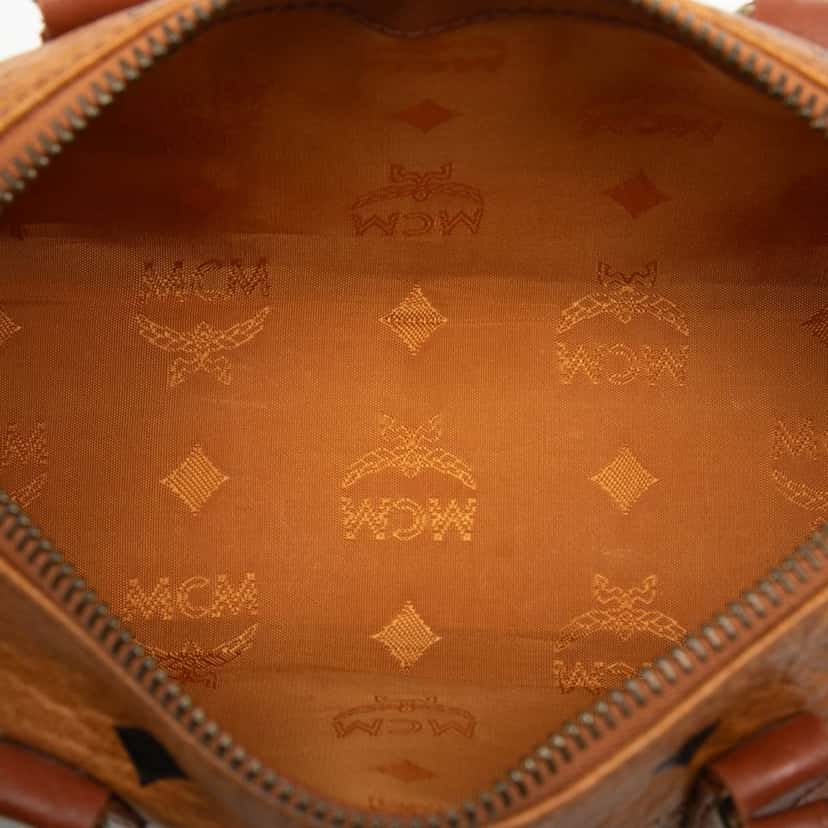 MCM Mini Visetos Coated Canvas Boston Bag Brown Very good condition - Model View