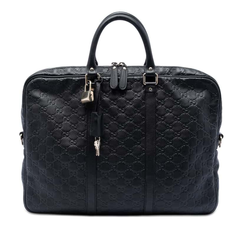 Gucci Guccissima Business Bag Black Leather Very good condition - Front View