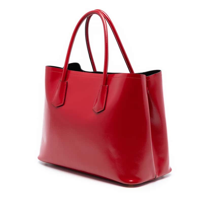 Prada Medium Saffiano Vernice Double Satchel Red Leather Very good condition - Back View