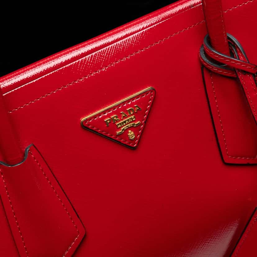Prada Medium Saffiano Vernice Double Satchel Red Leather Very good condition - Box View