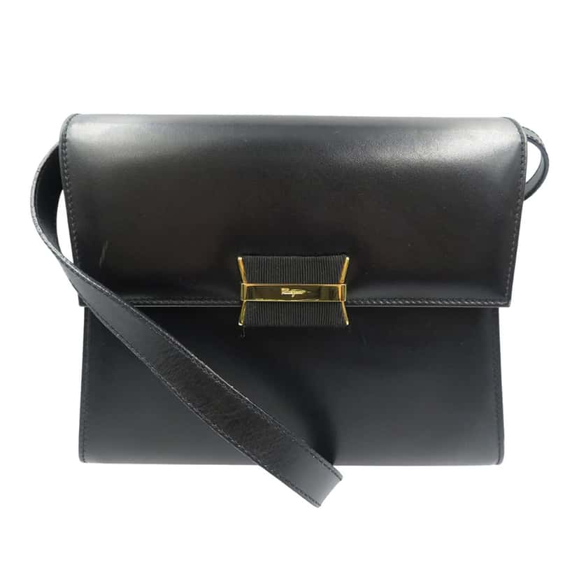 Ferragamo Leather Vara Crossbody Black Leather Very good condition - Front View