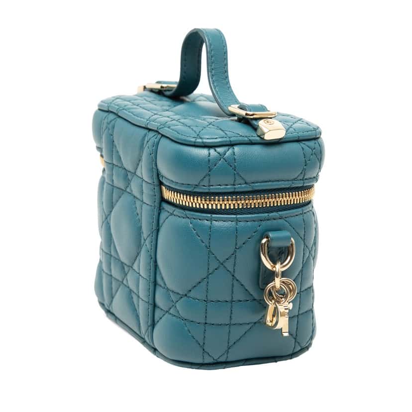Dior Micro Lambskin Cannage Lady Dior Vanity Case Blue Leather Very good condition - Back View