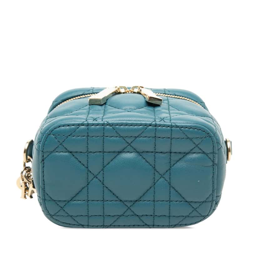 Dior Micro Lambskin Cannage Lady Dior Vanity Case Blue Leather Very good condition - Inside View