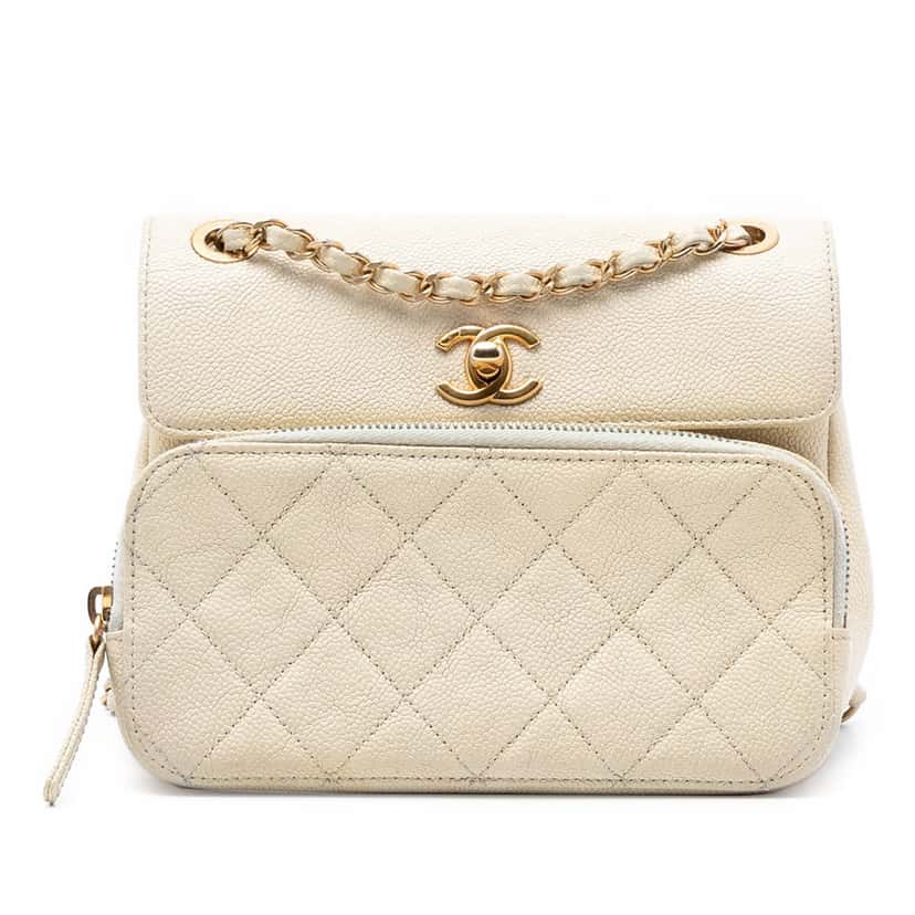 Chanel Caviar Business Affinity Messenger Flap White Leather Very good condition - Front View