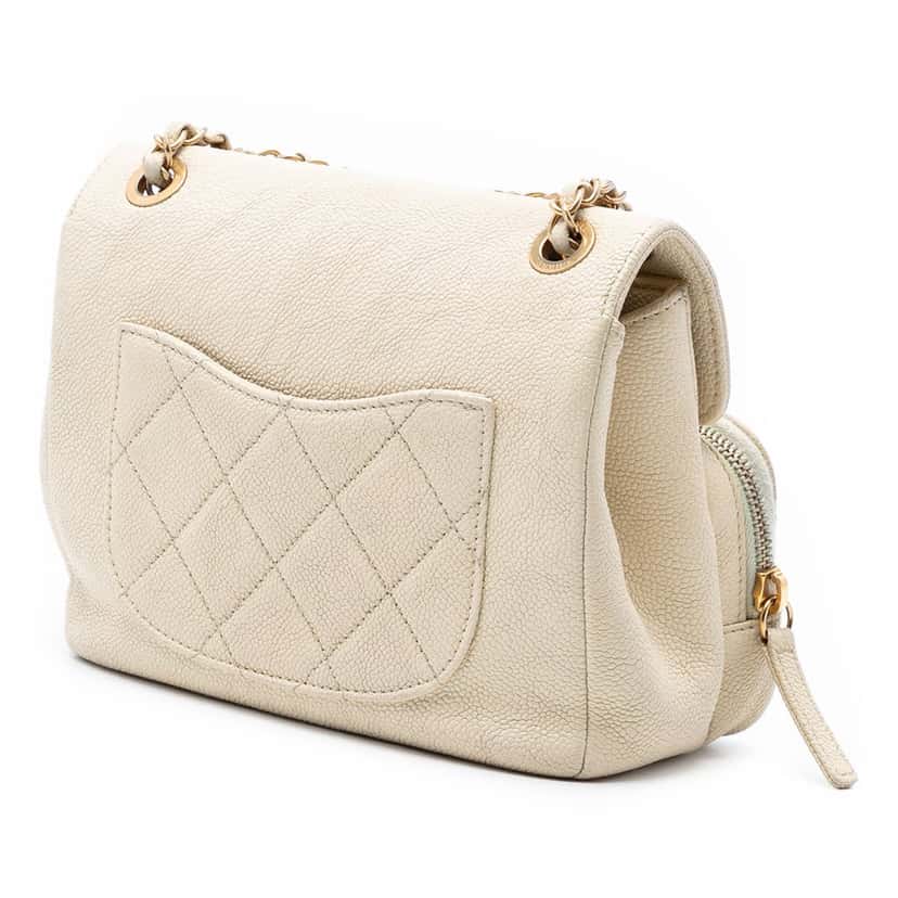 Chanel Caviar Business Affinity Messenger Flap White Leather Very good condition - Back View