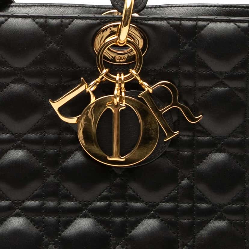 Dior Large Lambskin Cannage Lady Dior Black Leather Very good condition - Box View