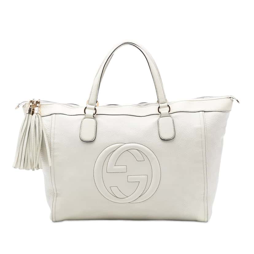Gucci Large Leather Soho Working Tote White Leather Very good condition - Front View