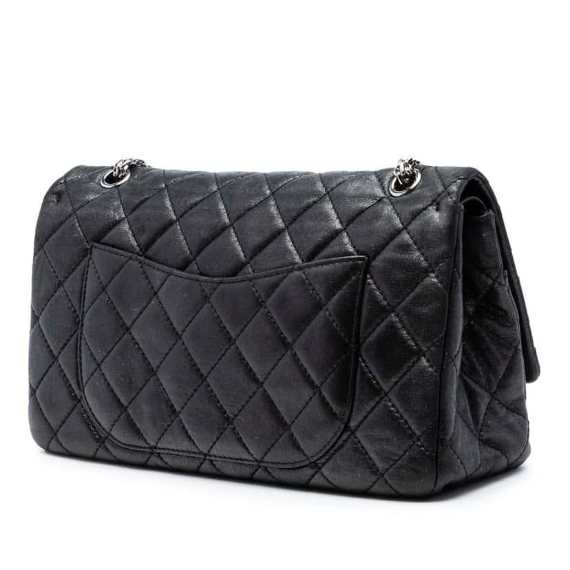 Chanel Quilted Aged Calfskin Reissue 2.55 Double Flap 227 Black Leather Very good condition - Back View