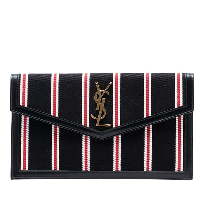 Saint Laurent Canvas Striped Uptown Pouch Black Very good condition - Front View