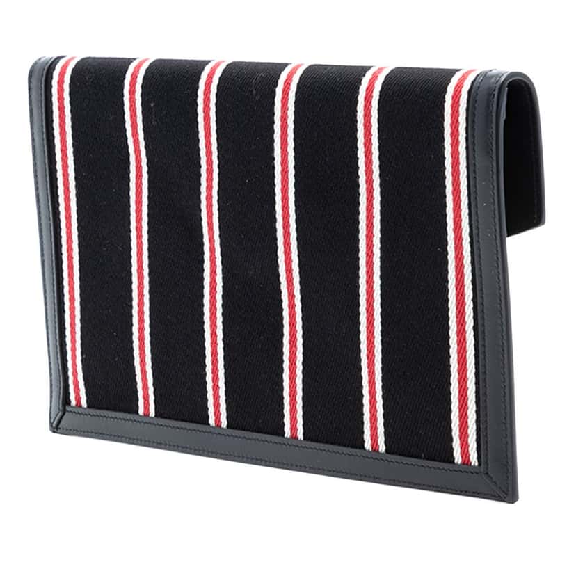 Saint Laurent Canvas Striped Uptown Pouch Black Very good condition - Back View
