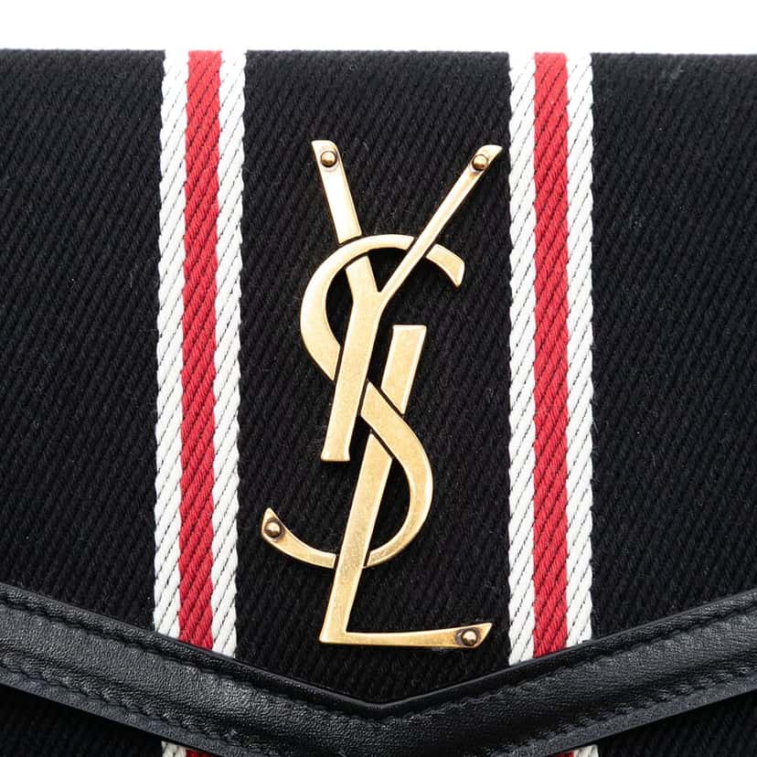 Saint Laurent Canvas Striped Uptown Pouch Black Very good condition - Box View