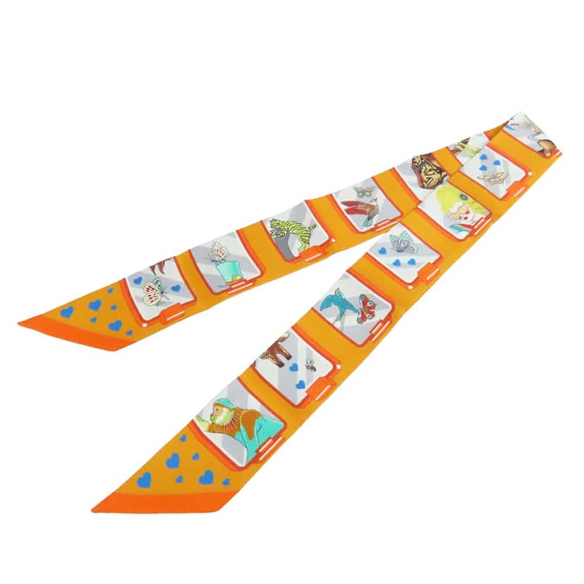 Hermès Story Silk Twilly Scarf Orange Very good condition - Front View