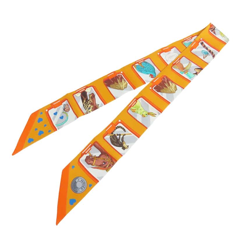 Hermès Story Silk Twilly Scarf Orange Very good condition - Back View