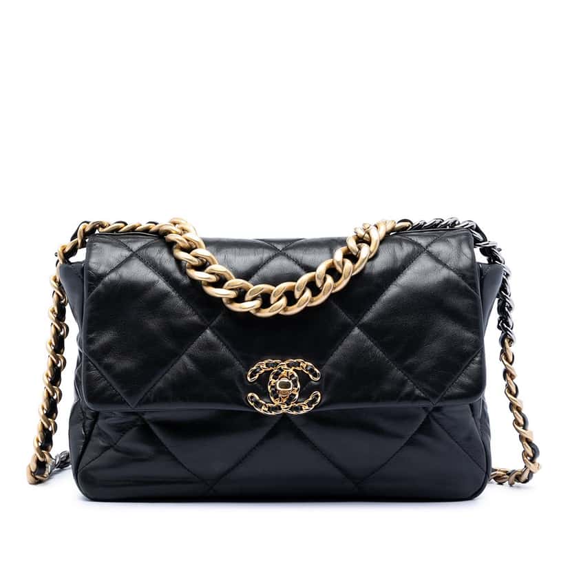 Chanel Large Lambskin 19 Flap Black Leather Very good condition - Front View