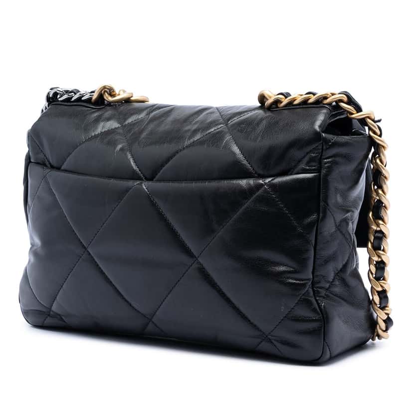 Chanel Large Lambskin 19 Flap Black Leather Very good condition - Back View