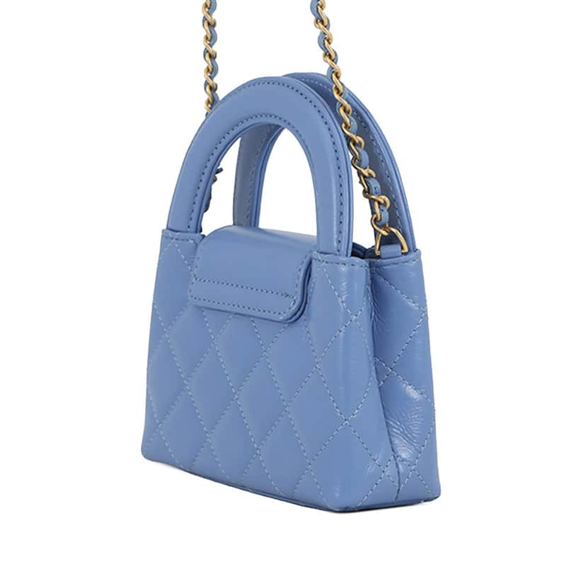 Chanel Mini Nano Aged Calfskin Kelly Shopper Bag Blue Leather Very good condition - Back View