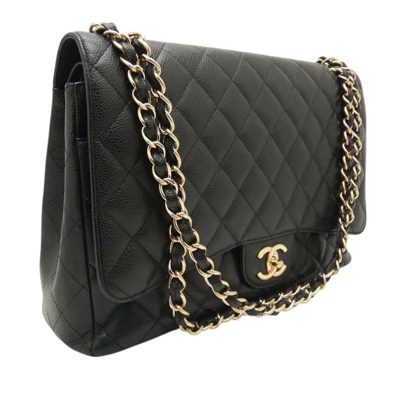 Chanel Maxi Classic Caviar Double Flap Black Leather Very good condition - Back View