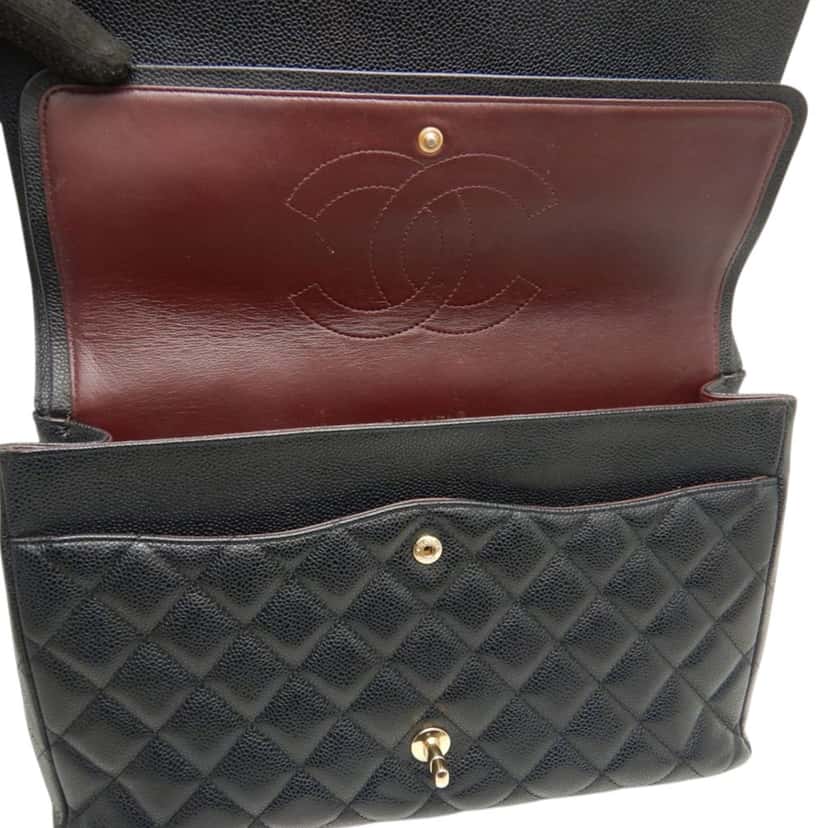 Chanel Maxi Classic Caviar Double Flap Black Leather Very good condition - Box View
