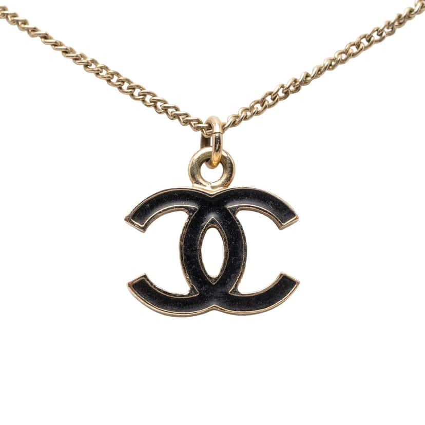 Chanel CC Gold Plated Enamel Pendant Necklace Gold Metal Very good condition - Back View