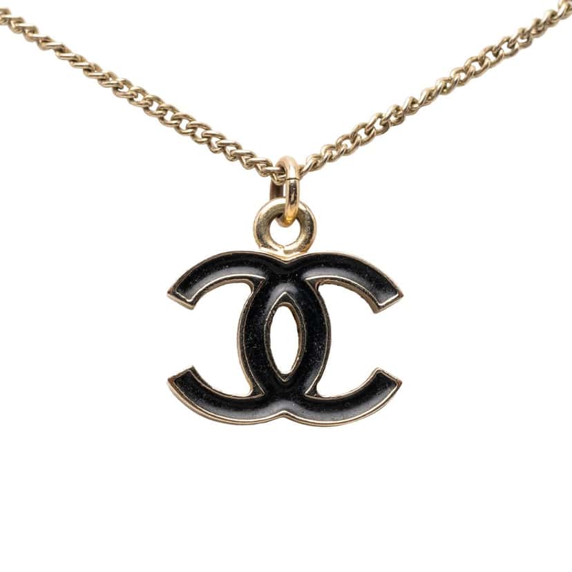 Chanel CC Gold Plated Enamel Pendant Necklace Gold Metal Very good condition - Inside View