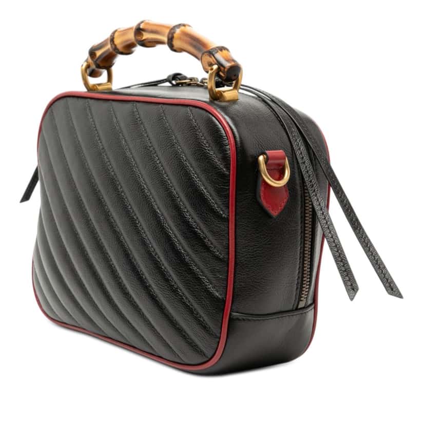 Gucci Small GG Marmont Matelasse Diagonal Leather Torchon Bamboo Satchel Black Leather Very good condition - Back View