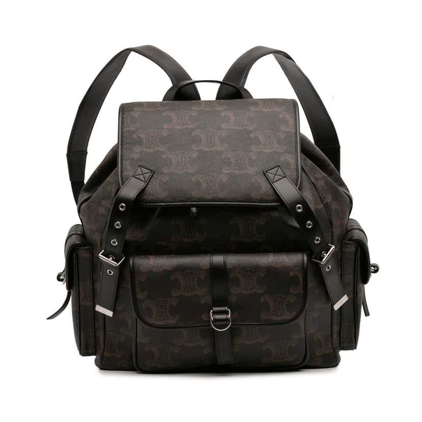 Celine Medium Triomphe Coated Canvas Backpack Brown Very good condition - Front View