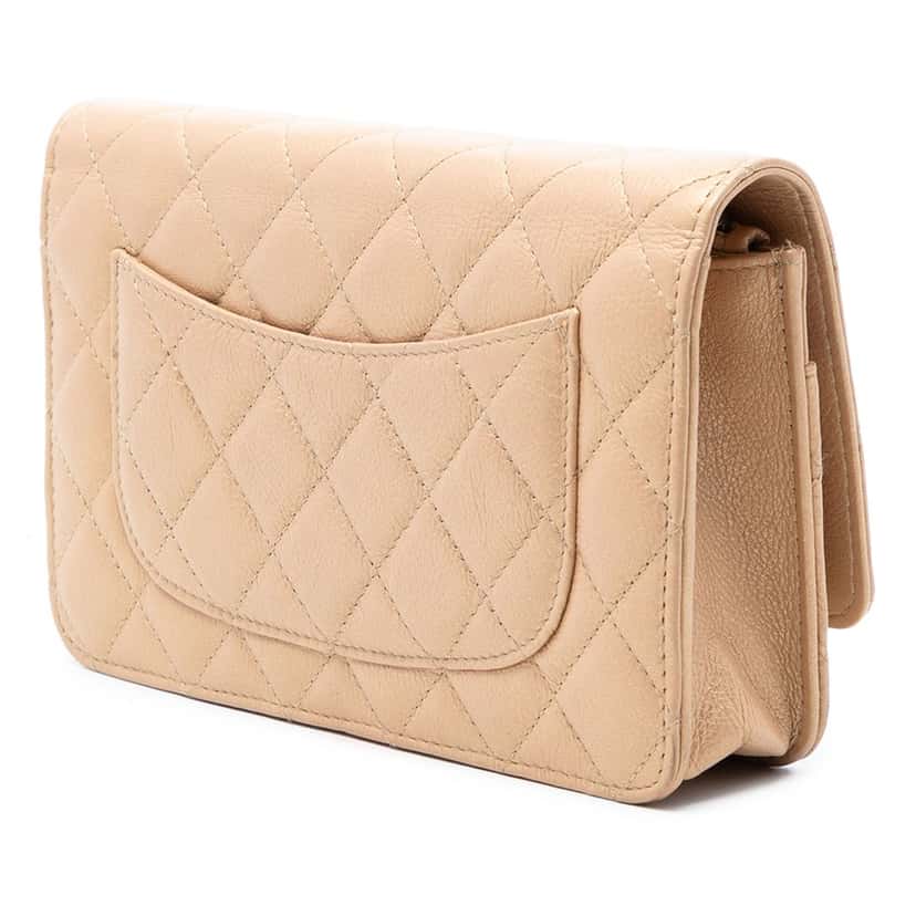 Chanel Quilted Aged Calfskin Reissue 2.55 Lucky Charms Wallet On Chain Beige Leather Very good condition - Back View