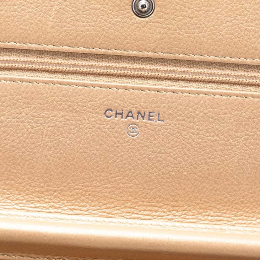 Chanel Quilted Aged Calfskin Reissue 2.55 Lucky Charms Wallet On Chain Beige Leather Very good condition - Box View