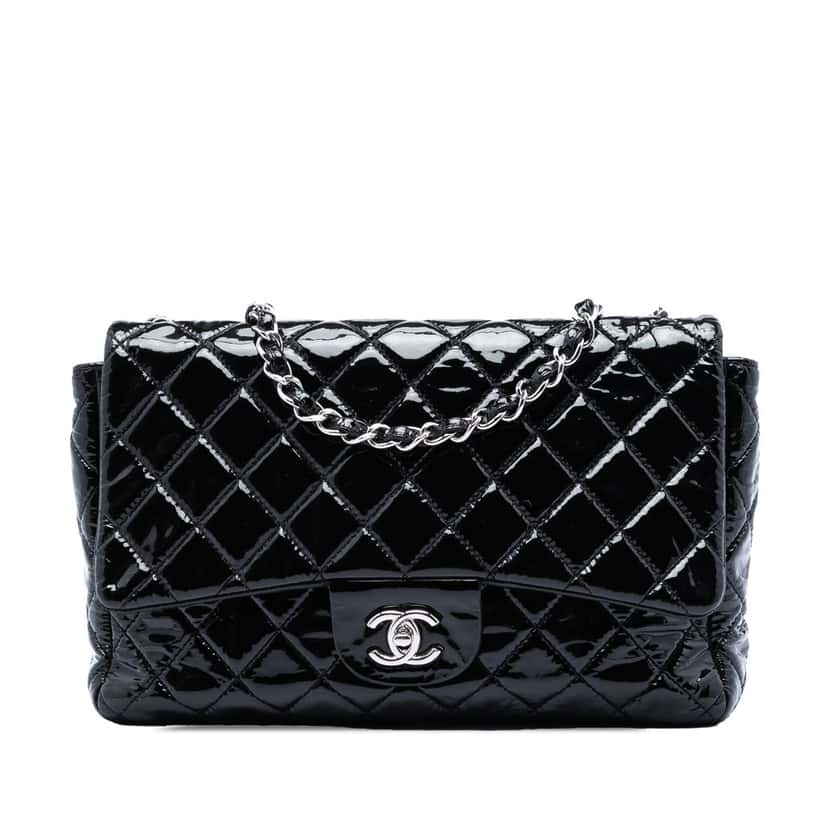 Chanel Jumbo Classic Patent Single Flap Black Leather Very good condition - Front View