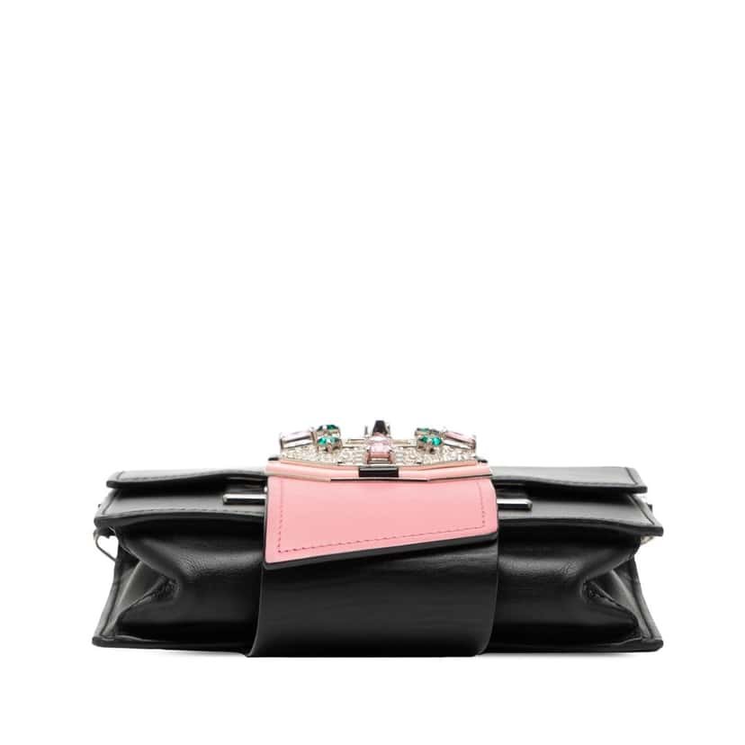 Prada City Calf Crystal Embellished Ribbon Bag Black Leather Very good condition - Inside View