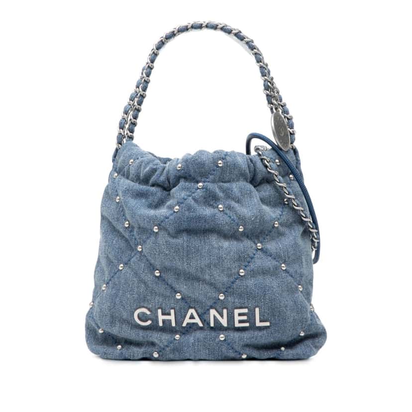 Chanel Mini Denim Studded 22 Handbag Blue Very good condition - Front View