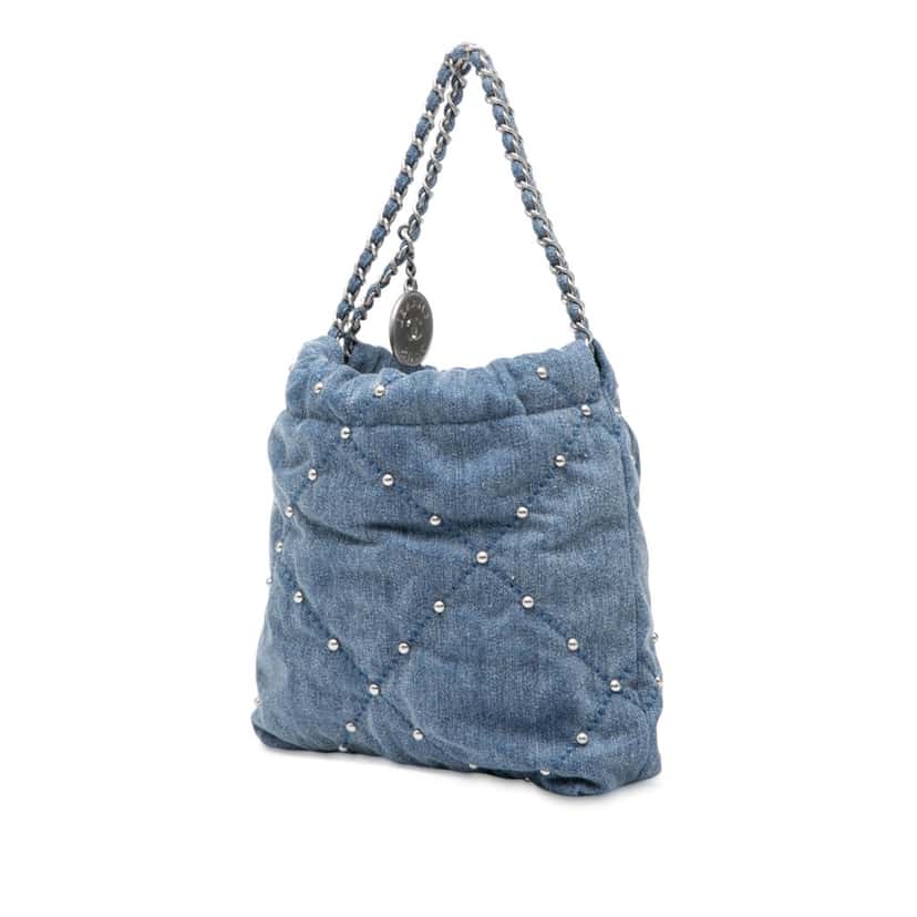 Chanel Mini Denim Studded 22 Handbag Blue Very good condition - Back View