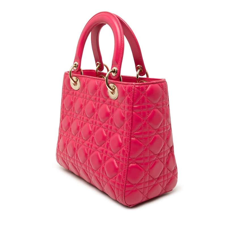 Dior Medium Lambskin Cannage Lady Dior Pink Leather Very good condition - Back View